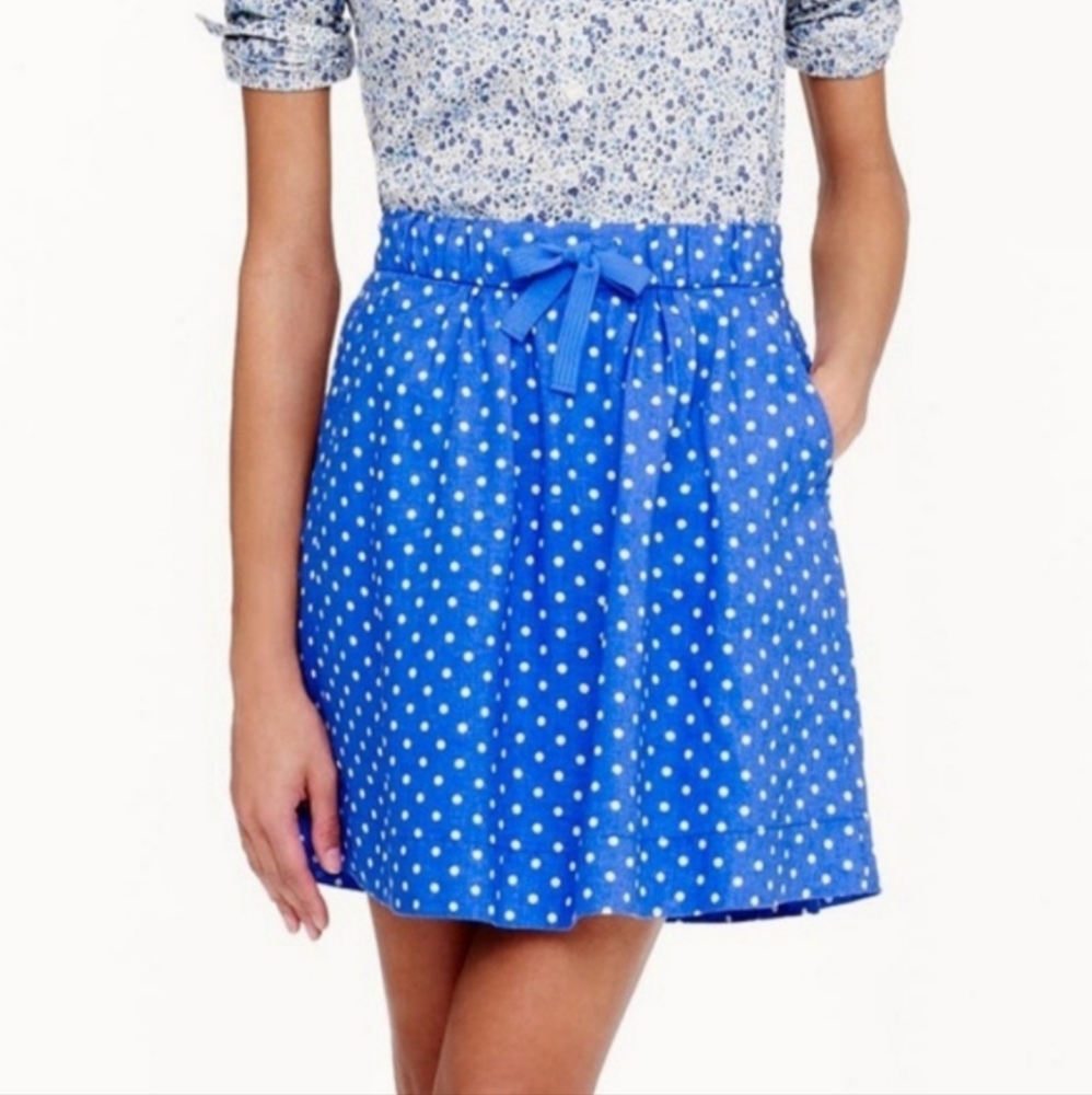 J. Crew | Boardwalk Linen Polka Dot Drawstring Lined Skirt with Pockets Size 2